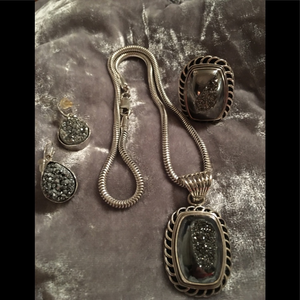 Beautiful Sterling Silver Natural Druzy Set 17”
